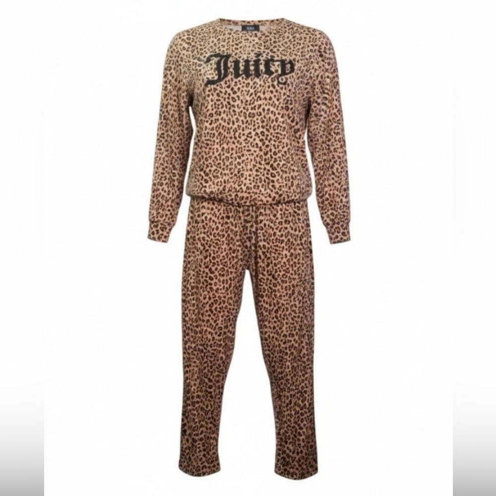 NWT Juicy Couture Leopard Print Velvet Pajama Set Size Large